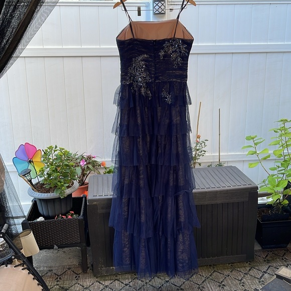 XSCAPE - Strapless Applique Tiered Mesh Ruffle Gown - Picture 10 of 16